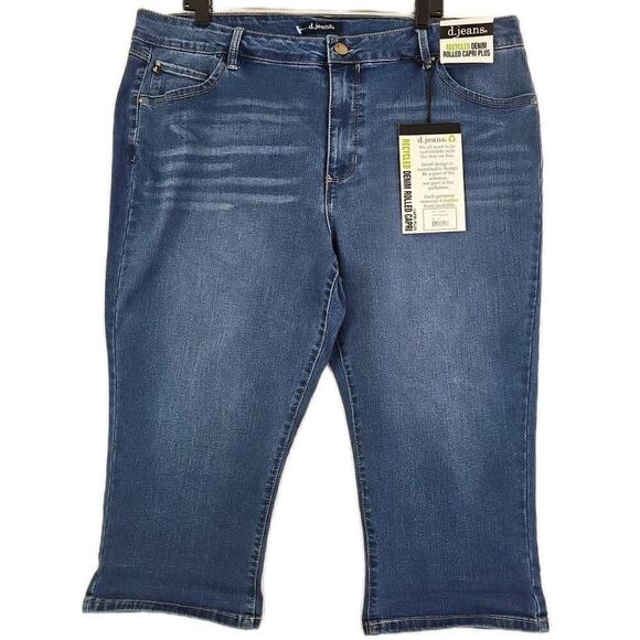 d.jeans ~Woman Plus Size 22W~ Blue Denim Recycled Denim Rolled Capri Jeans NWT. - Picture 5 of 15